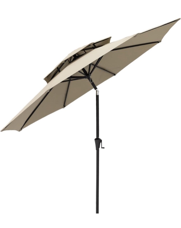 FLAME&SHADE 9 ft Double Top Outdoor Market Patio Table Umbrella with Tilt, Taupe