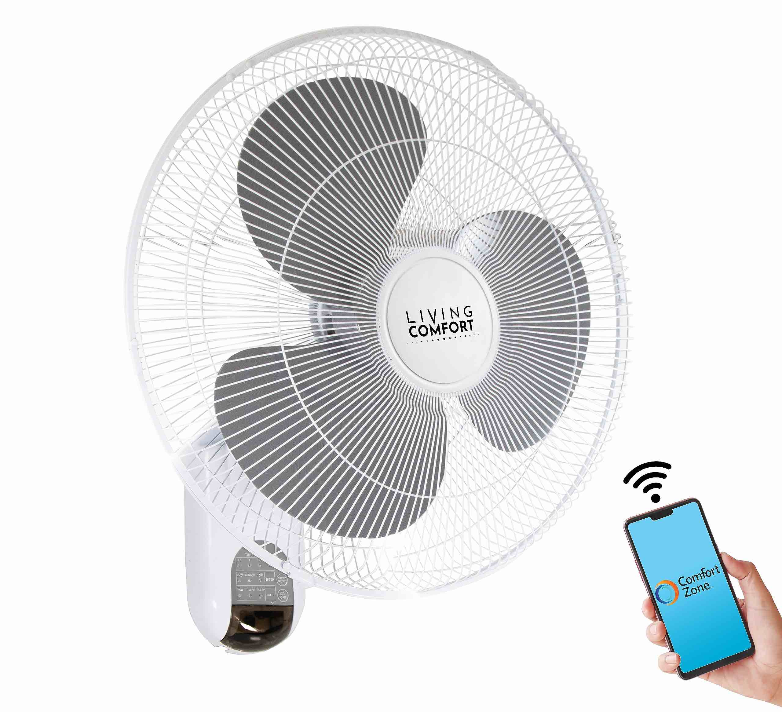 Comfort Zone Living Comfort Smart WiFi Wall Mount Fan with Timer and Adjustable Tilt, 16 inch, 3 Speed, Compatible with iOS/Android/Alexa/Google Assistant, Ideal for Home, Bedroom & Office, LC16WS