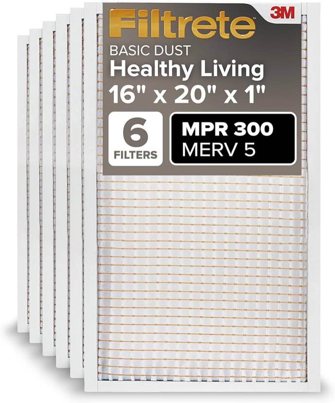 Filtrete Air Filter  MPR 300  MERV 5  Clean Living Basic Dust 3-Month Pleated 1-Inch Air Filters  6 Filters