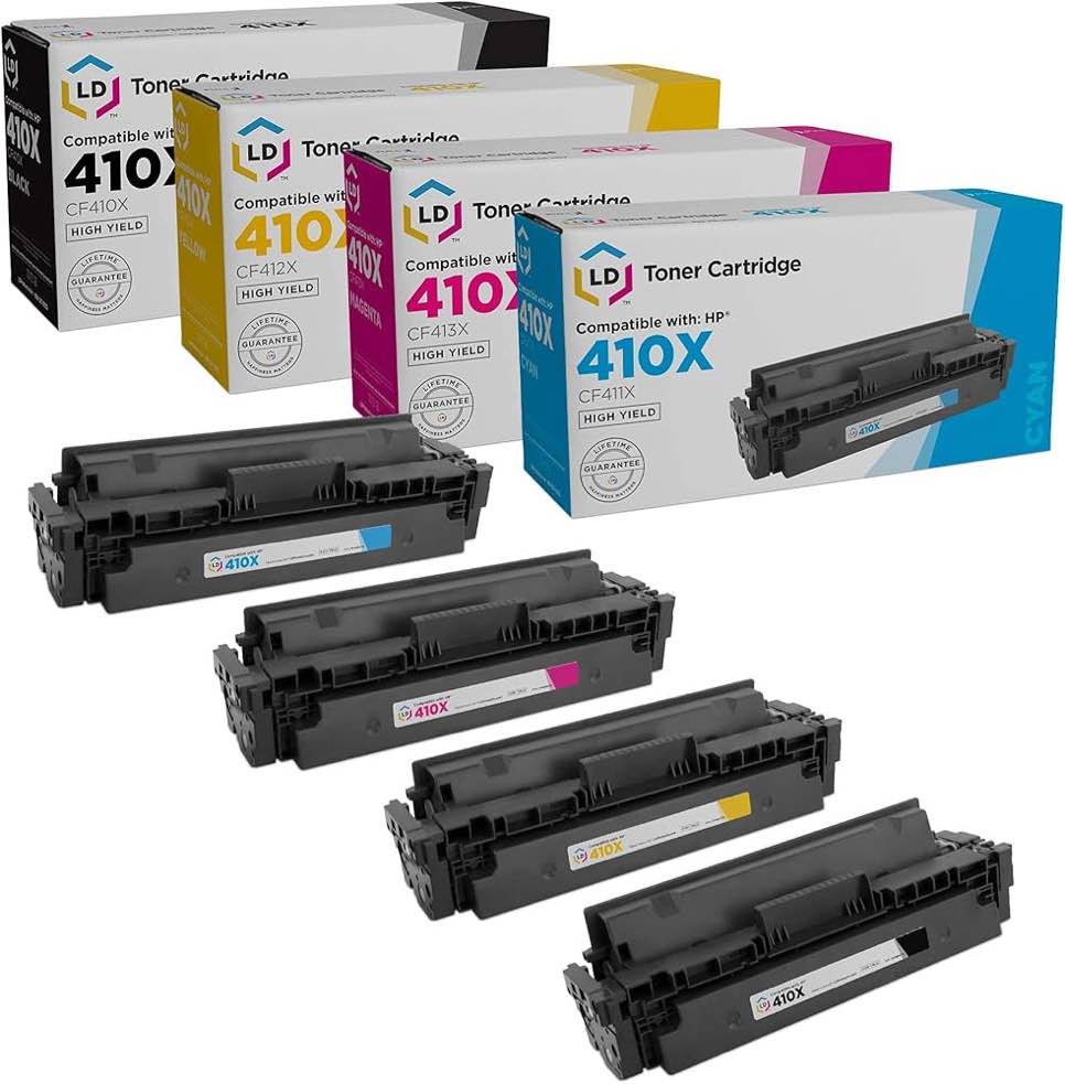 LD Compatible Toner Cartridge Replacements for HP 410X High Yield (1 Black, 1 Cyan, 1 Magenta, 1 Yellow, 4-Pack)