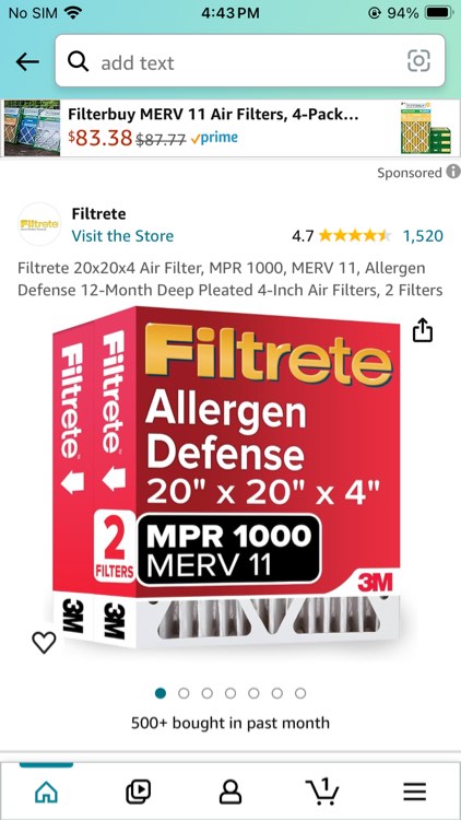 Filtrete 20x20x4 Air Filter, MPR 1000, MERV 11, Allergen Defense 12-Month Deep Pleated 4-Inch Air Filters, 2 Filters