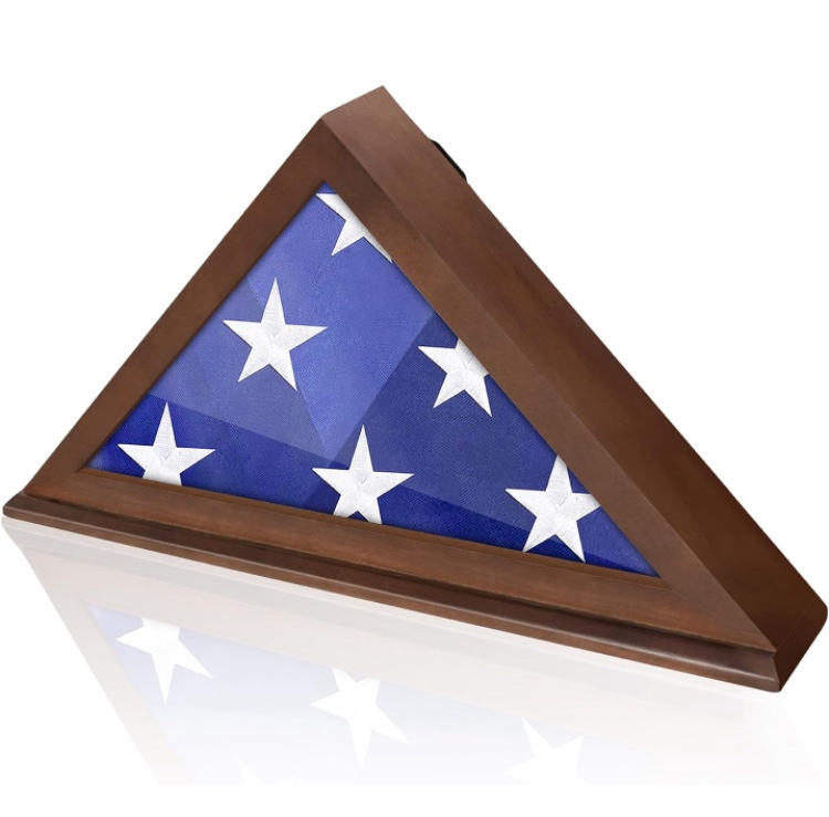 Flag Display Case for 3' x 5' Folded American Thin Flag, Military Flag Shadow Box with HD Tempered Glass and Wall Mount for Veteran Not for Burial Flag Holder Frame