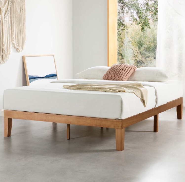ZINUS Curtis Upholstered Platform Bed Frame, Mattress Foundation, Wood Slat Support, No Box Spring Needed, Easy Assembly, Grey, Queen
