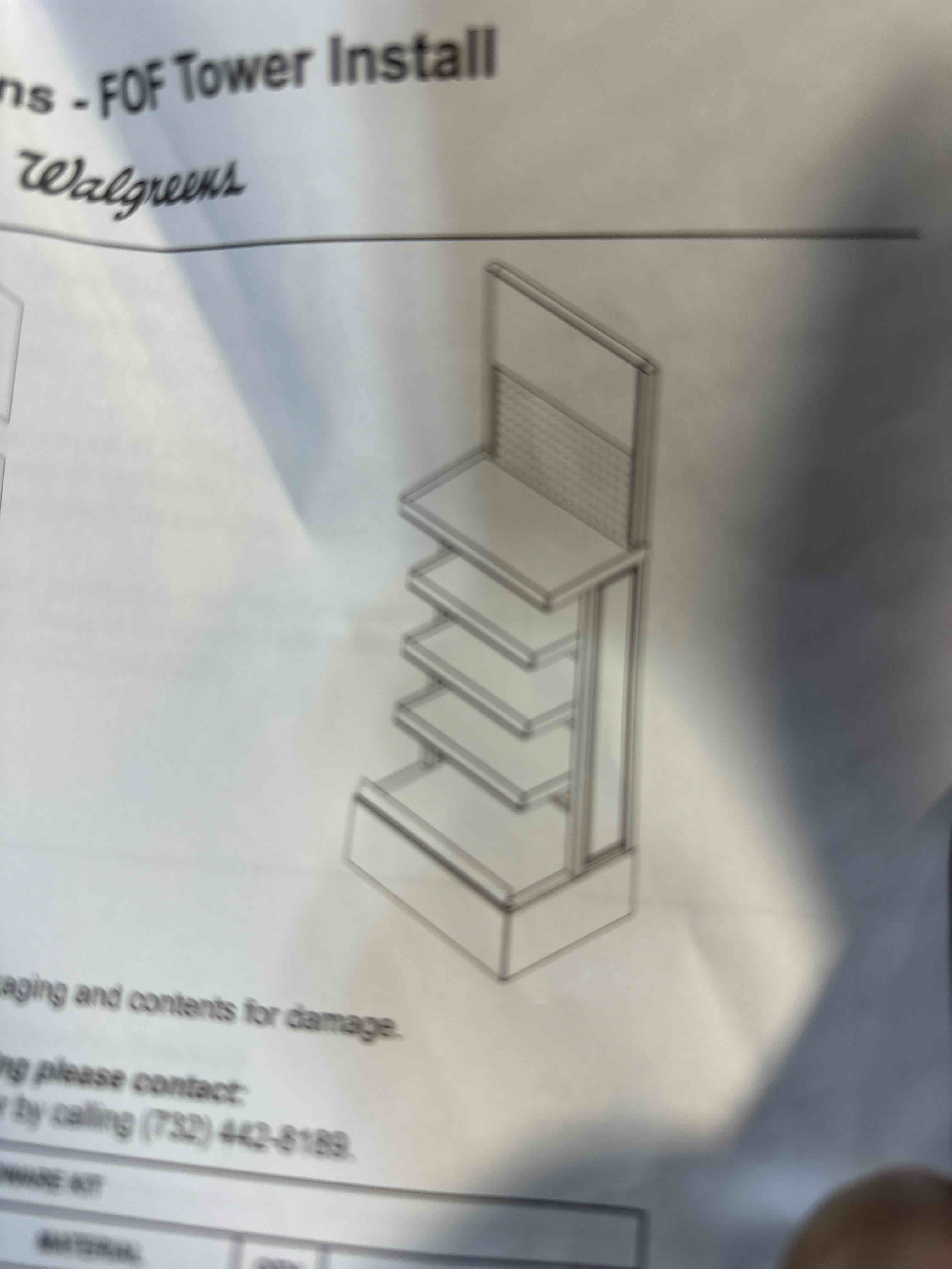 FoF 4 Tier Shelf Display. 24" x 24". 51" high. depth between tiers 12 3/8". On Casters