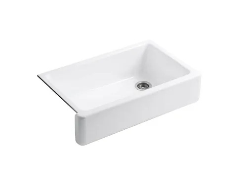 KOHLER Whitehaven Farmhouse Sink, Self-Trimming Tall Apron Front, K-6489-0, White