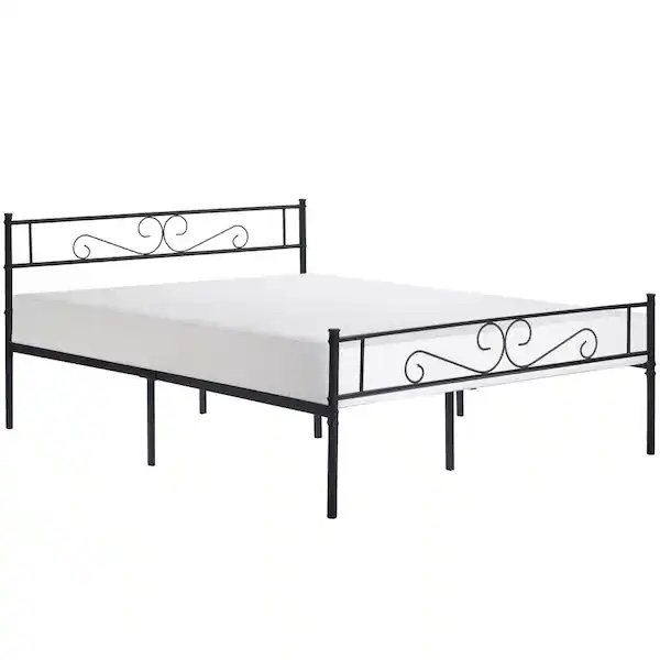 Queen Size Bed Frame with Headboard and Footboard, No Box Spring Needed Heavy Duty Metal Platform, Black, 63" W