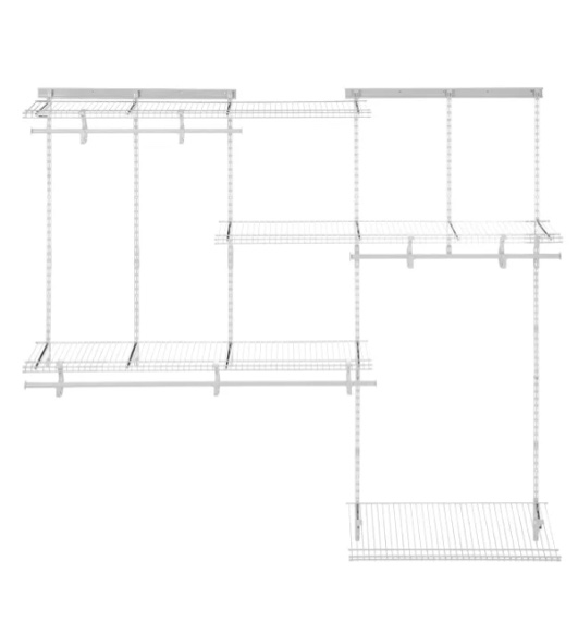 ClosetMaid ShelfTrack 5 to 8 Foot Wide Closet System Kit with 4 Shelves and 6 Hanging Tracks