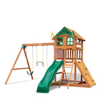 Gorilla Playsets Avalon with Wood Roof Residential Wood Playset with Slide