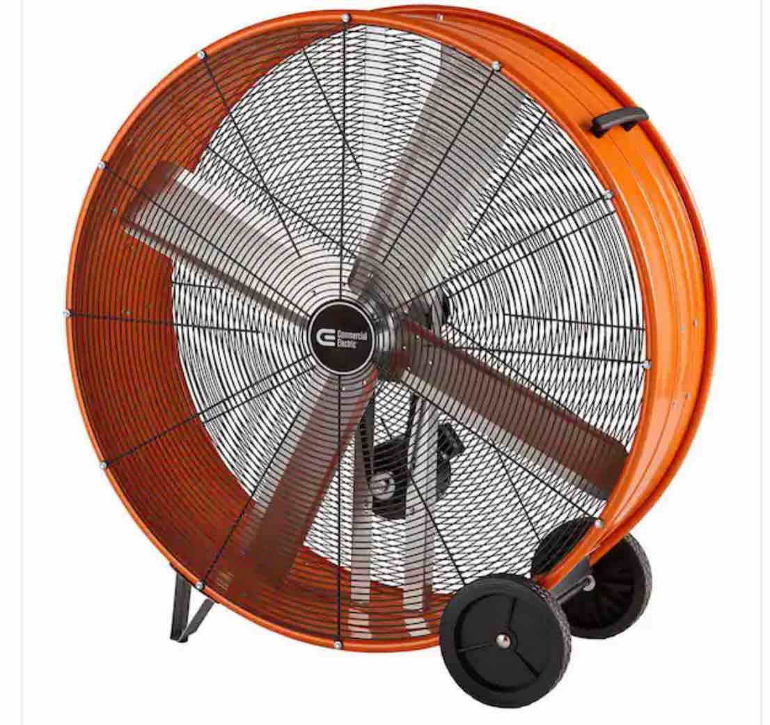 42 in. Heavy Duty Belt Drive Drum Fan. 2speed motor provides up to