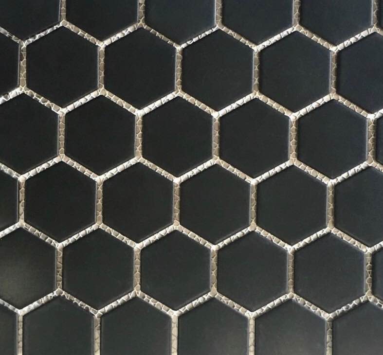 KEYSTONES UNGLAZED BLACK/EBONY PORCELAIN MOSAIC 2" HEXAGON (363.60 total square feet)