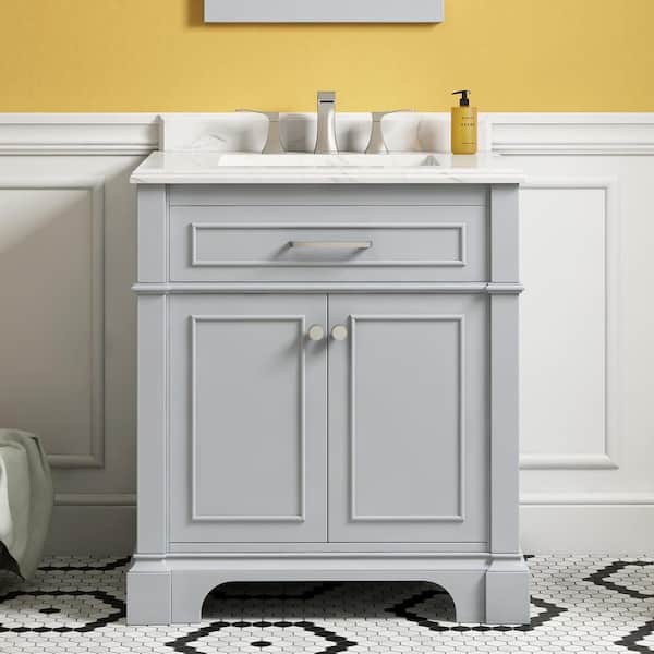 Melpark 30 in. W x 22 in. D x 34 in. H Single Sink Bath Vanity in Dove Gray 