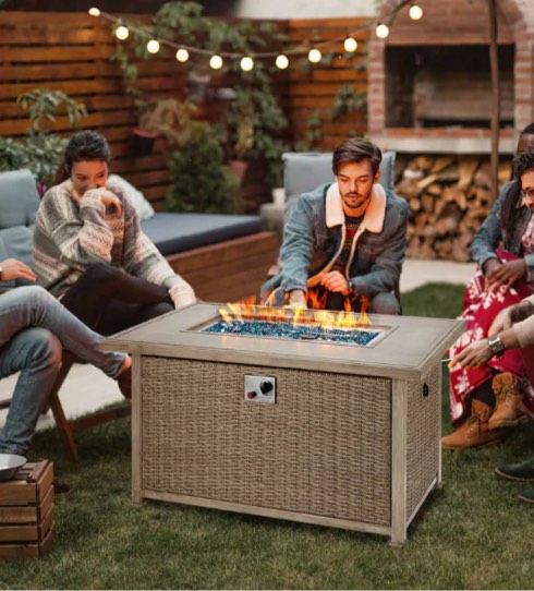 Homrest 44 in Fire Pit Table 50,000 BTU Auto-Ignition Propane Fire Pit, Gray