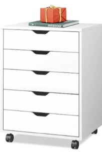 5 Drawer Storage Organizer, Wood File Cabinets with Wheels
