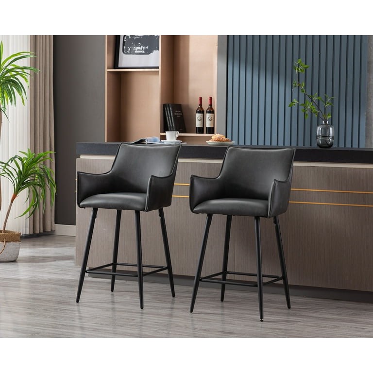 Dayalane 26" Counter Height Bar Stools Set of 2, Modern Faux Leather Upholstered Barstools with Back and Footrest, Kitchen Island Bar Stools with Armrests for Pub Home Bar Dining Room Bistro, Black