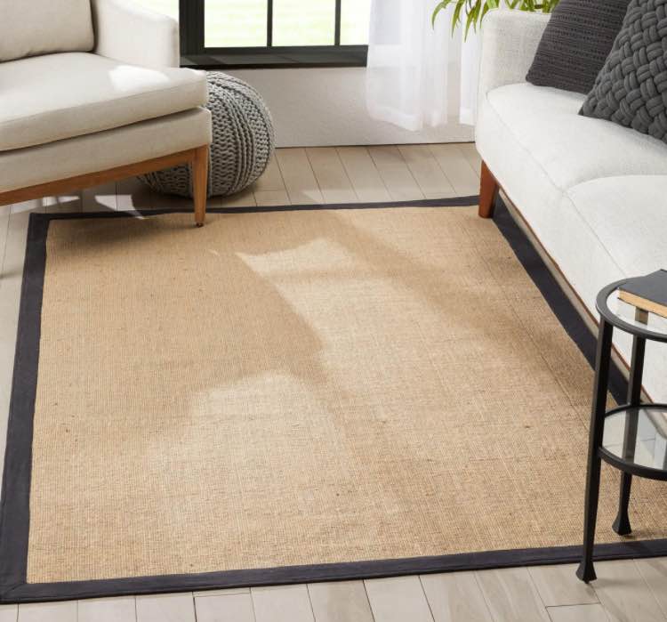 Well Woven Sorel Beige & Black Non-Slip Natural Jute Solid Border Area Rug 5' x 7'