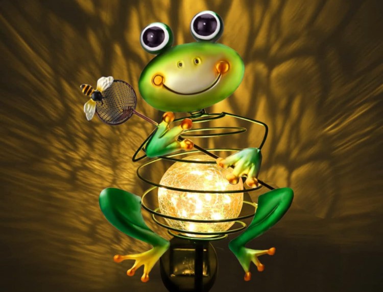 HEDAQI Frog Solar Garden Light, Metal Stake Light Crackle Glass Waterproof Globe Outdoor Decoration, Solar Power LED Light for Garden, Lawn, Patio, Pathway Decor, Gift First Choice