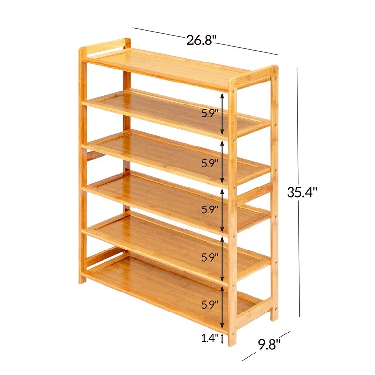 Zimtown 6 Tier Natural Wood Bamboo Shelf Entryway