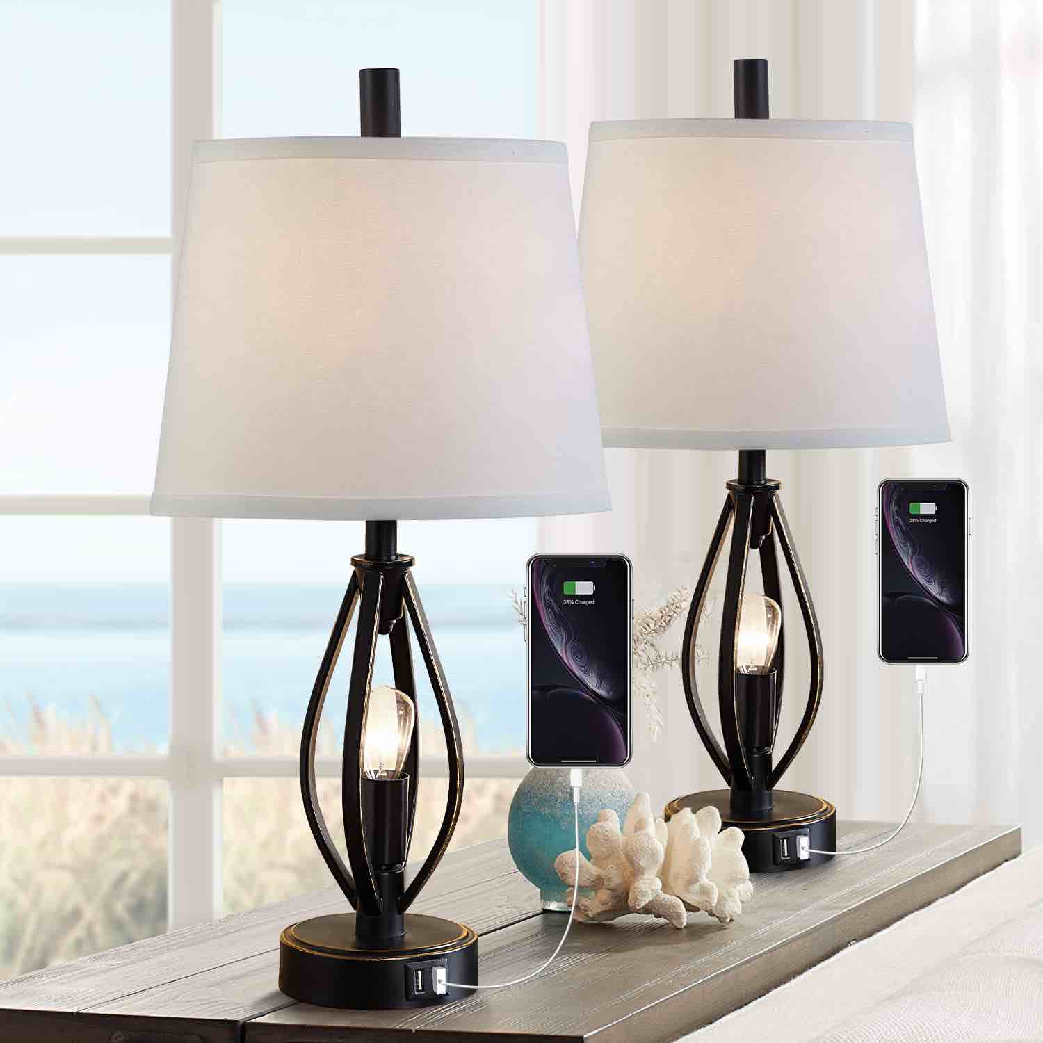 Dungoo Set of 2 Modern Farmhouse Table Lamps 