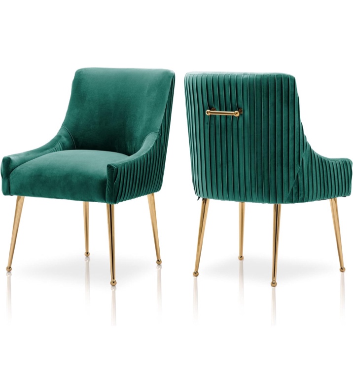 Dining Chairs, Accent Chairs Set of 2, Modern Upholstered Kitchen Dining Room Chairs with Gold Legs, Fabric Tufted Velvet Living Room Chairs for Reception Room Bedroom Guest Room (Deep Green)