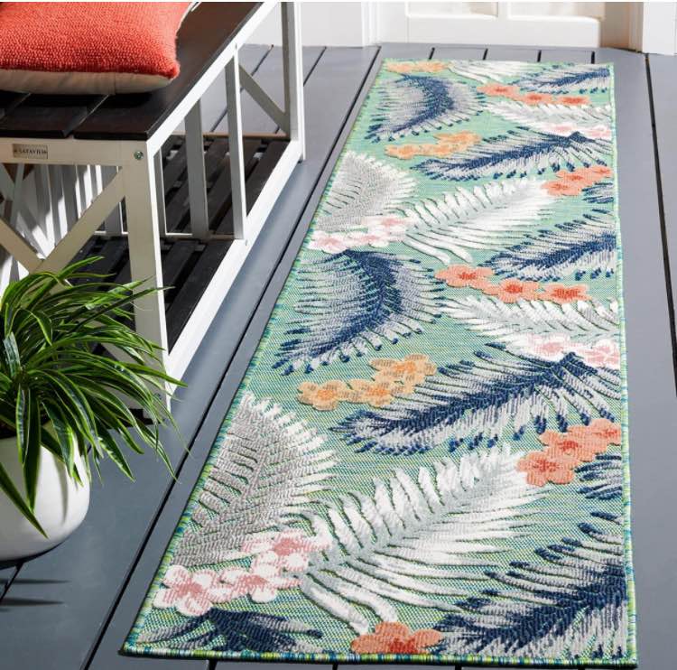 SAFAVIEH Cabana Collection Runner Rug - 2' x 9', Aqua & Navy, Tropical Design, Non-Shedding & Easy Care, Indoor/Outdoor & Washable-Ideal for Patio, Backyard, Mudroom (CBN452J)