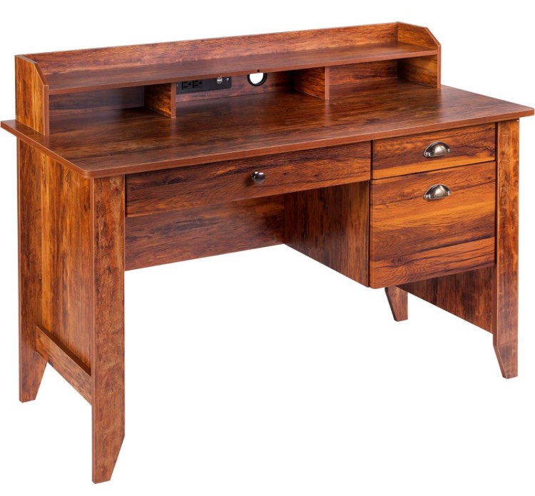 OneSpace Eleanor Executive Desk Wood Grain, Golden Cherry