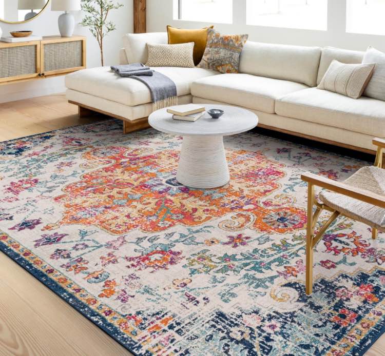 Livabliss Odelia Vintage Bohemian Area Rug ,9' x 12'6", Orange/Navy