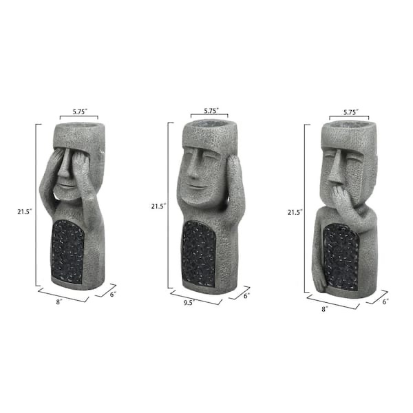 Easter Island Solar Garden Statues See, Hear, Speak No Evil (Set of 3)