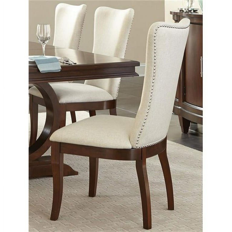 Willa Beige Fabric Wingback Dining Chairs With Nailhead Trim Beige Traditional