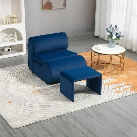 accent chair with ottoman in navy blue velvet 