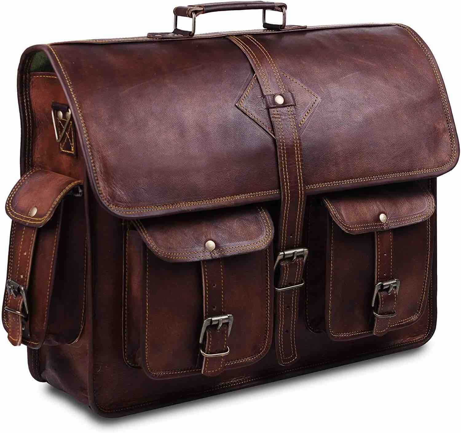 Leather 18 Inch Briefcase for Men | Full Grain Large Leather Messenger bag