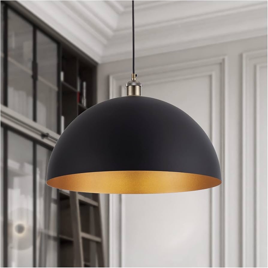 Vintage Black Pendant Light 17.72'' Retro Farmhouse Large Dome Pendant Lamp Modern Industrial Chandelier for Wire length 78.74 '' for Kitchen Island, Bedroom, Dining Room, Living Room, Hallway