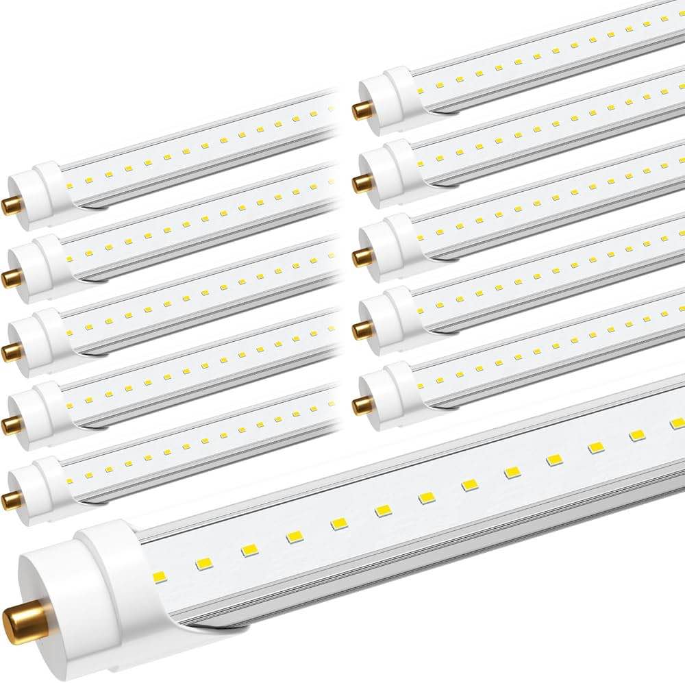 T8 8ft LED Bulbs, F96T12 Led Replacement 8 Foot Led Lights, 6000K 40W 4800LM (100W 8' Fluorescent Equivalent),Single Pin FA8 Base, 110V 120V 277V Input, Clear Cover (10 Pack)