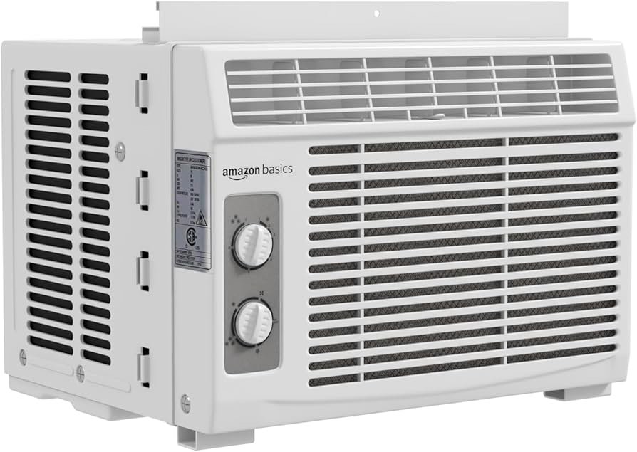 Amazon Basics Window Mounted Air Conditioner with Mechanical Control Cools 150 Square Feet, 5000 BTU, AC Unit, White