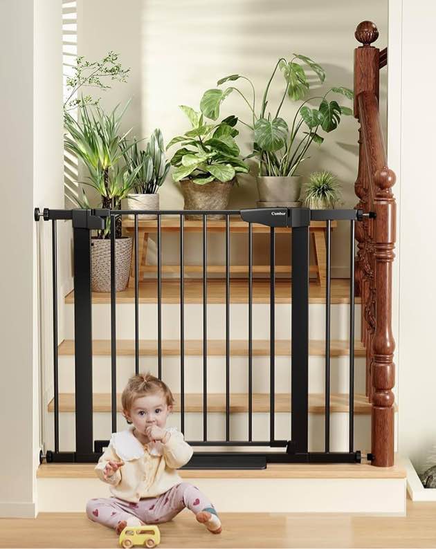 Cumbor 29.7"-40.6" Baby Gate for Stairs, Mom's Choice Awards Winner-Dog Gate for Doorways, Pressure Mounted Self Closing Pet Gates for Dogs Indoor, Durable Safety Child Gate with Easy Walk Thru Door