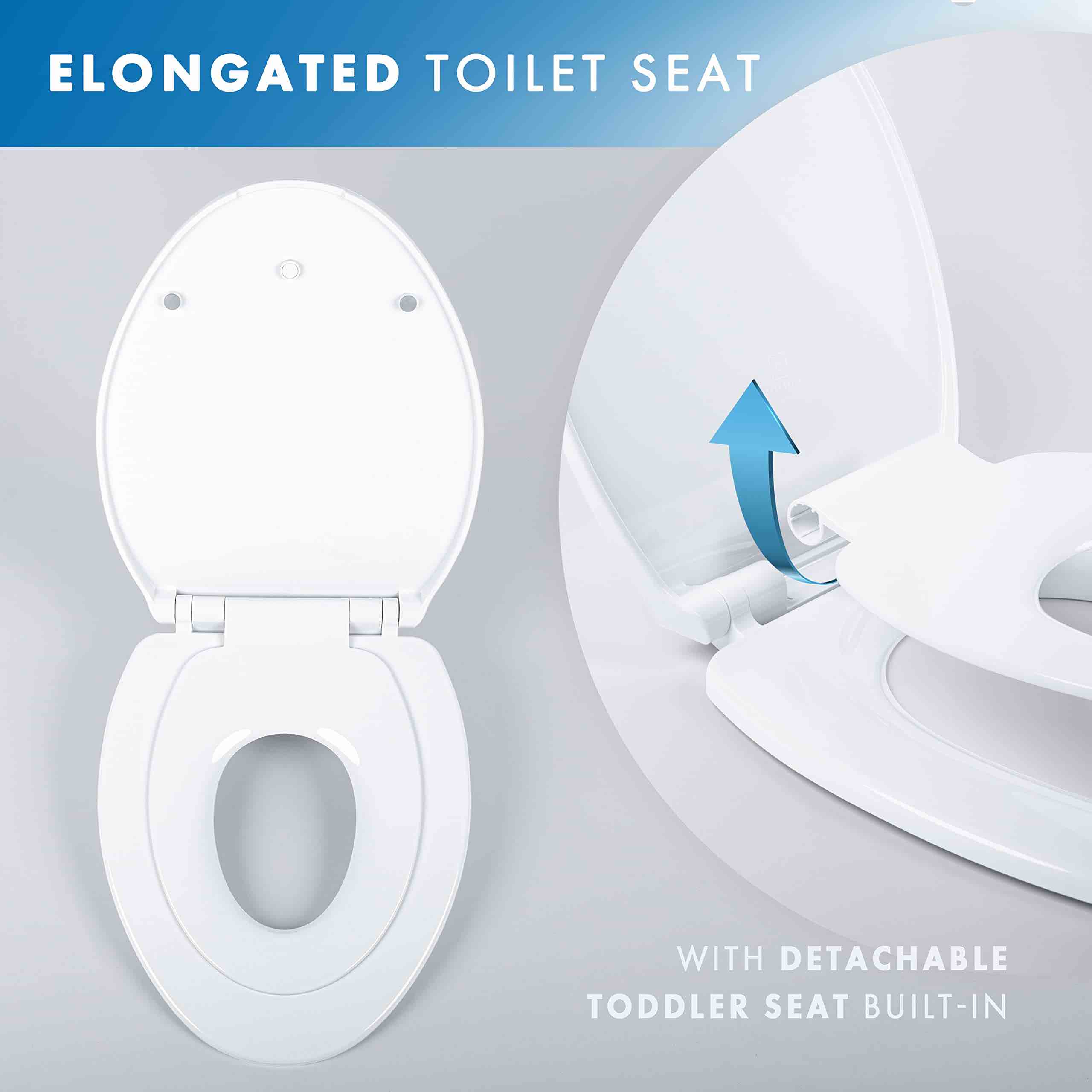 Benkstein Elongated Toilet Seat with Toddler Seat Built In - Toddler Toilet Seat Attachment - Potty Training Seat - Heavy Duty Soft Close Toilet Seat