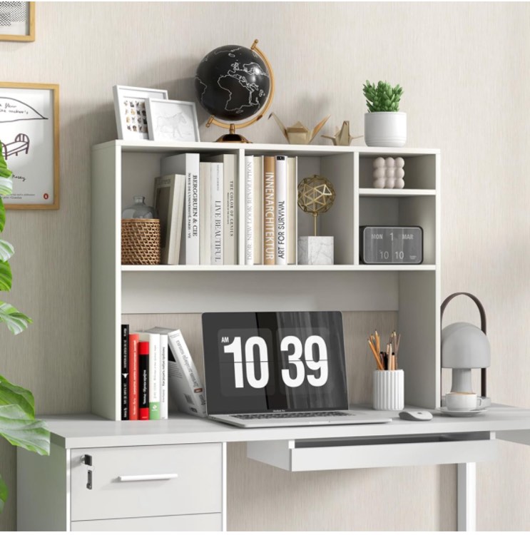 Tangkula Desktop Bookshelf, Countertop Storage Hutch with 4 Shelves for Computer Desk, Desktop 2-Tier Display Rack, Multipurpose Wood Desktop Hutch Storage Organizer for Dorm Office Home (White)