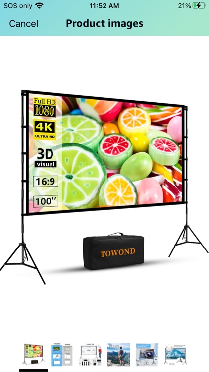Projector Screen with Stand, Towond 100 inch Outdoor Projector Screen Portable Indoor Projection Screen 16:9 4K Rear Front Movie Screen with Carry Bag for Home Backyard Theater