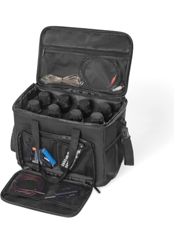 8 Slots Wireless Microphone Case with Foam, 1680D Heavy Duty Oxford Fabric Microphone Bag with Shoulder Strap, BLACK