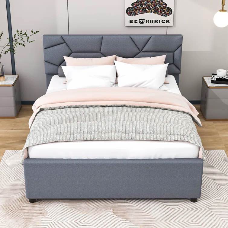Upholstered Platform Bed with Trundle And Drawer