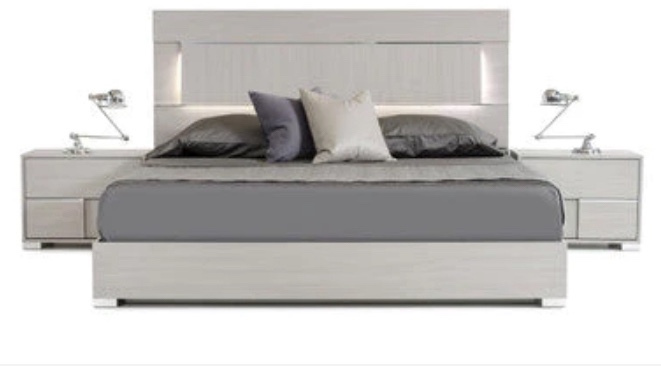 Modrest Capri White Oak Washed Queen Bed Frame With Headboard