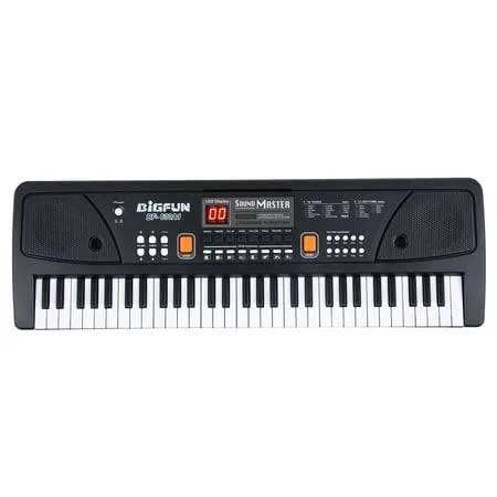 BIGFUN 61 Keys USB Electronic Organ Kids Electric Piano with Microphone Black Digital Electronic Keyboard with LED Display Built-in Stereo Speakers with 16 Tones 10 Rhythms 6 Demo Songs 8 P