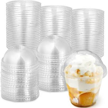 50 Sets 9 Oz Clear Disposable Plastic Dessert Cups,Disposable Appetizer Cups with Dome Lids(No Hole),Crystal PET Parfait Cups for Coffee,Fruit,Ice Cream,Cupcake,Iced Cold Drinks,BBQ,Juice Party