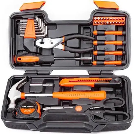 CARTMAN 39 Piece Tool Set General Household Hand Kit with Plastic Toolbox Storage Case Orange