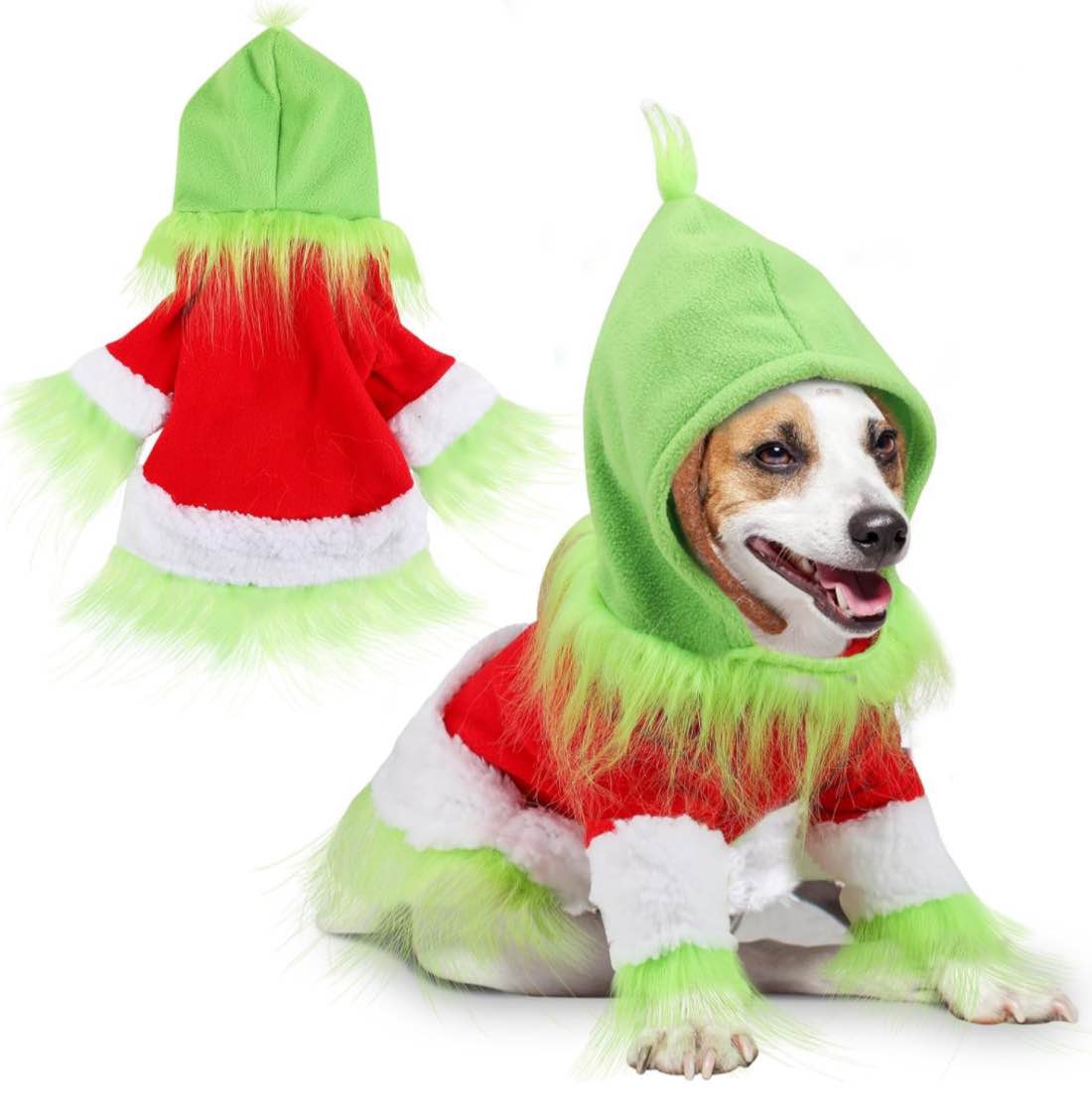 Abbylike Dog Christmas Outfit Holiday Pet Character Green Monster Hoodie Shirt with Hat for Dogs and Cats Christmas Pet Clothes Cute Dog Christmas Outfit Medium Large Cosplay Party as Shown (Medium)