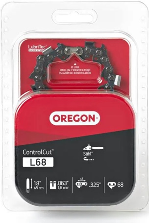 Oregon L68 ControlCut Chainsaw Chain for 18-Inch Bar - 68 Drive Links – low-kickback chain fits several Stihl models