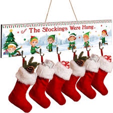 Capoda Christmas Stockings Holder Stand Wooden Xmas Stocking Hanger with Hooks The Stockings were Hung Wall Mount Hanging Sign for Christmas Home Fireplace Mantel Decor (Elf Style)