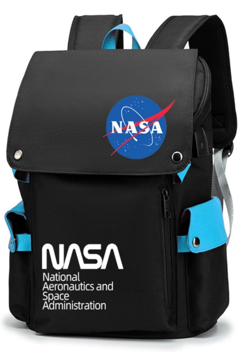 SPABOY Marsback Nasa Backpack Unisex Travel Bag Large Capacity Laptop Bag Casual Bag USB Charging Hole (Blue, 16.93x11.81x4.72in)