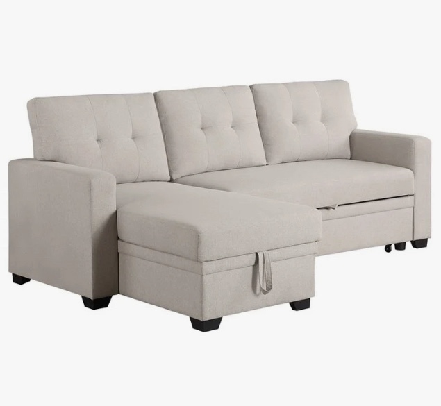 Devion Furniture Polyester Fabric Reversible Sleeper Sectional Sofa-Beige