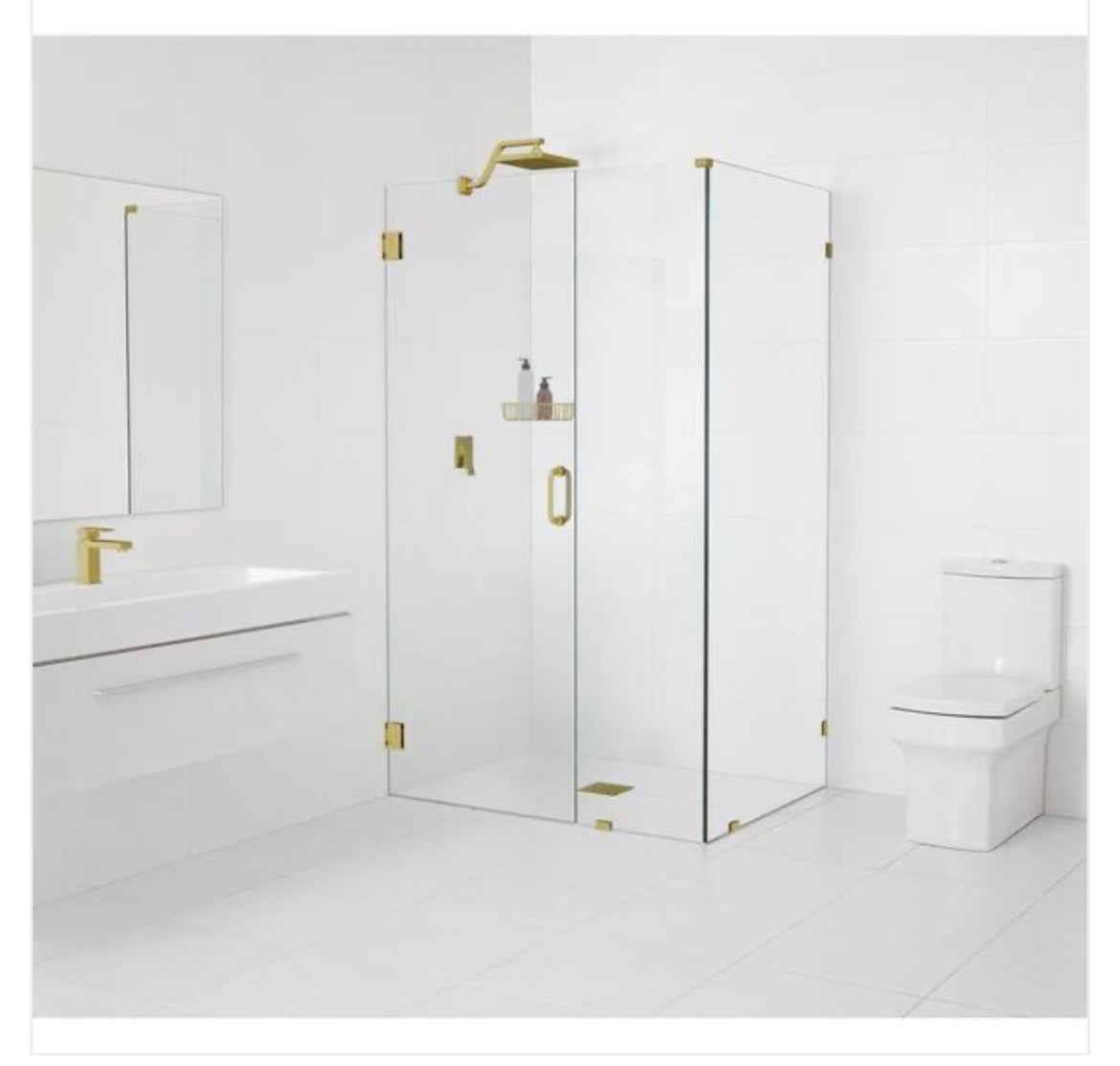Glass Warehouse 58 in. W x 35 in. D x 78 in. H Pivot Frameless Corner Shower Enclosure in Satin Brass Finish with Clear Glass