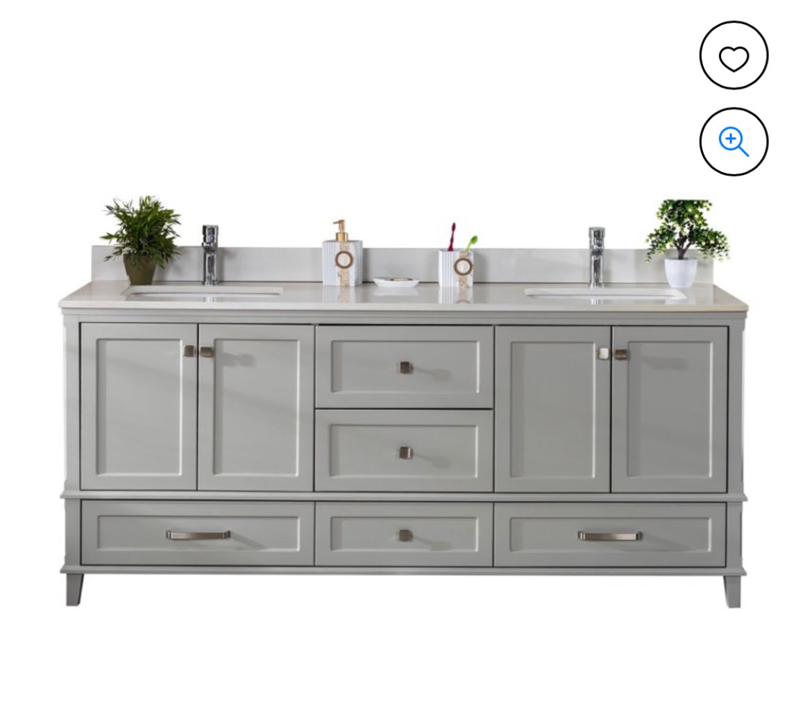 Adorn Vanity Nera Collection 72'' Gray Bathroom Vanity with Quartz Countertop, 